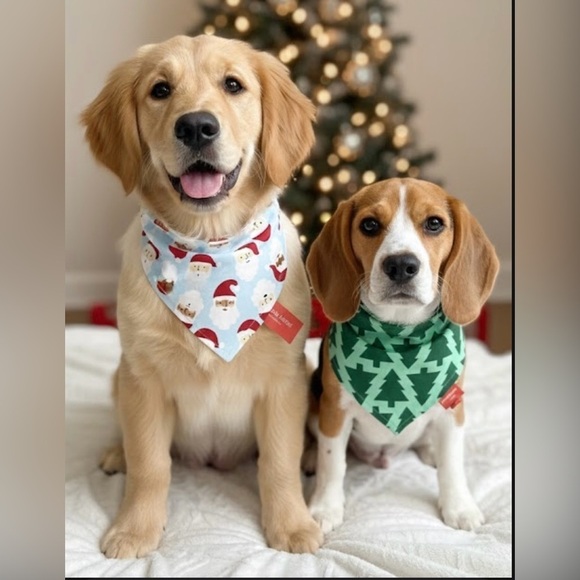 Holiday Lane Other - Holiday Lane Pet Bandana 2-Pack Christmas Santa & Trees Cotton L/XL